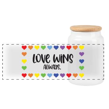 LGBT Pride Month - Love Wins. Always. - Panoramic Cookie Jar with Wooden Lid - white - Front