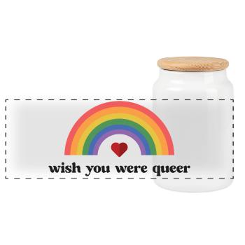 LGBTQ Pride Month - Wish You Were Queer - Panoramic Cookie Jar with Wooden Lid - white - Front