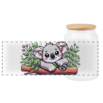 L’adorable koala ours sur une branche d’eucalyptus - Boîte à biscuits avec couvercle en bois - blanc - Devant