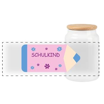 Colored Pencil Pink Light Blue Small Flowers - School Child - Panoramic Cookie Jar with Wooden Lid - white - Front