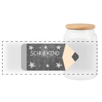 Colored Pencil Blackboard Design Chalk - Stars - School Child - Panoramic Cookie Jar with Wooden Lid - white - Front