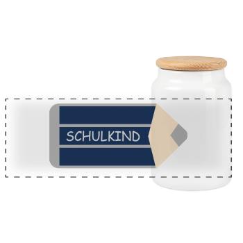 Coloured pencil dark blue grey - school child - Panoramic Cookie Jar with Wooden Lid - white - Front