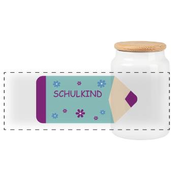 Crayon - mint purple with flowers - school child - Panoramic Cookie Jar with Wooden Lid - white - Front