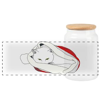 Chat de Noël - Boîte à biscuits avec couvercle en bois - blanc - Devant