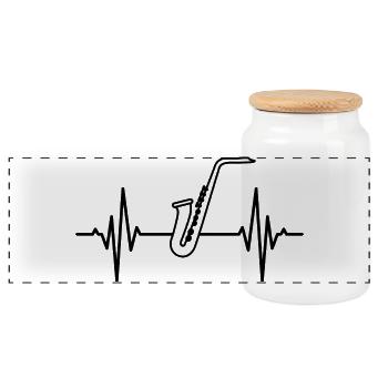 Saxophone ECG Heartline - Panoramic Cookie Jar with Wooden Lid - white - Front