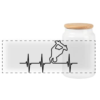 Skateboarder ECG Heartline - Panoramic Cookie Jar with Wooden Lid - white - Front