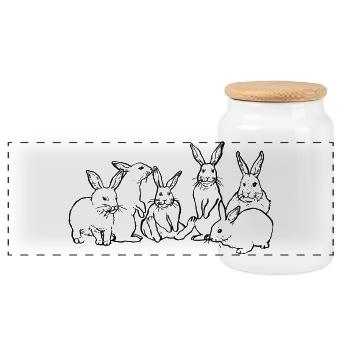 BUNNY GANG - Panorama Keksdose mit Holzdeckel - Weiß - Vorne