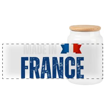 Fabriqué en France, fierté française - Boîte à biscuits avec couvercle en bois - blanc - Devant