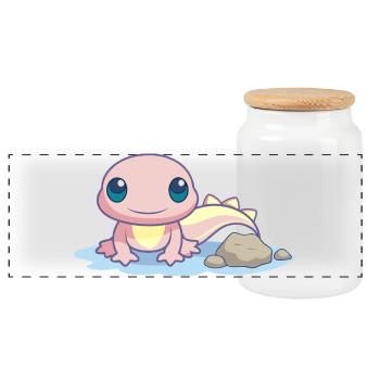 Kleiner rosa Salamander am Ufer - Panorama Keksdose mit Holzdeckel - Weiß - Vorne