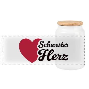 Heart sister design with love - Panoramic Cookie Jar with Wooden Lid - white - Front