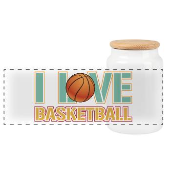 Ich liebe Basketball - Panorama Keksdose mit Holzdeckel - Weiß - Vorne