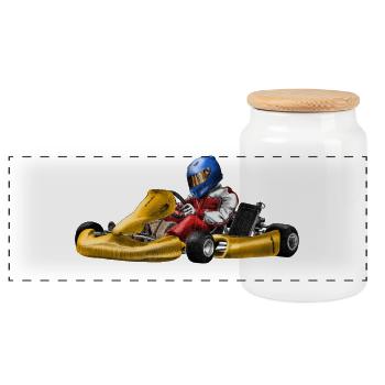 racing driver - Panoramic Cookie Jar with Wooden Lid - white - Front