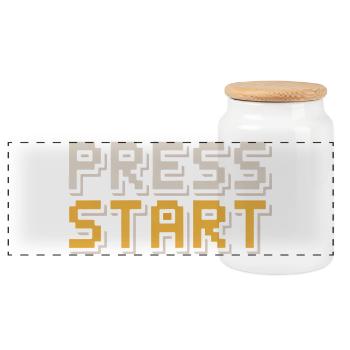 Appuyez sur Démarrer Retro Gamer Pixel Look Arcade - Boîte à biscuits avec couvercle en bois - blanc - Devant