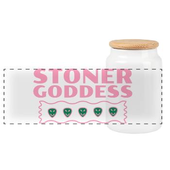 Stoner Goddess Pink Wavy Border Tee - Panorama Keksdose mit Holzdeckel - Weiß - Vorne