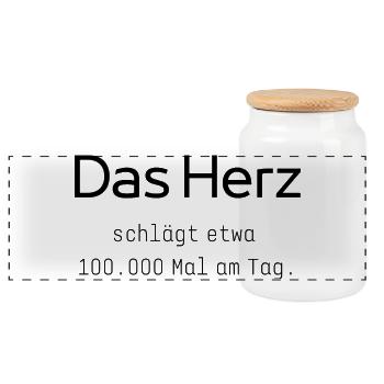 Science Snack: Das Herz schlägt X Mal pro Minute - Panorama Keksdose mit Holzdeckel - Weiß - Vorne