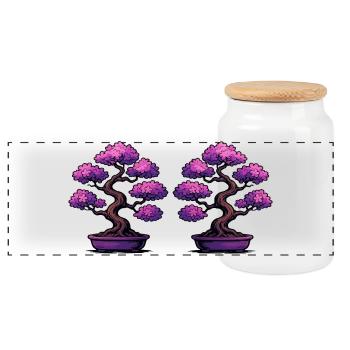 Doppelte Sakura Bonsai - Panorama Keksdose mit Holzdeckel - Weiß - Vorne
