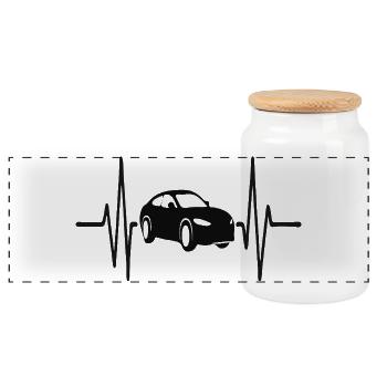 Car Heartbeat. Minimal Line Design for Car Lovers - Panoramic Cookie Jar with Wooden Lid - white - Front