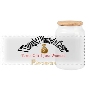 Just for Paychecks - Panoramic Cookie Jar with Wooden Lid - white - Front