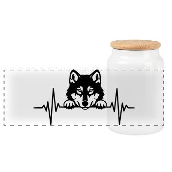 Battement du cœur husky – ECG pour chien - Boîte à biscuits avec couvercle en bois - blanc - Devant