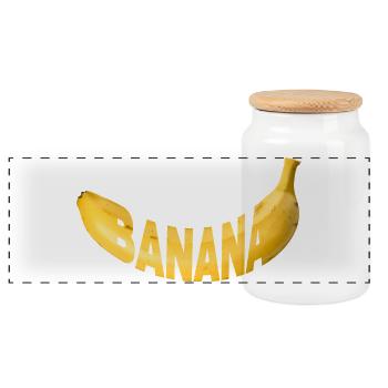 Banana Lettering Ribbon Print - Panoramic Cookie Jar with Wooden Lid - white - Front