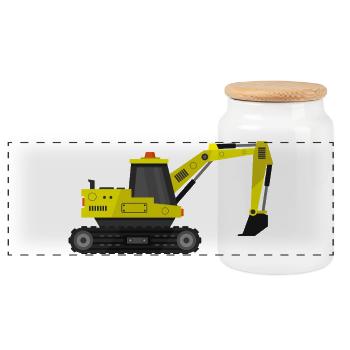Bagger - Panorama Keksdose mit Holzdeckel - Weiß - Vorne
