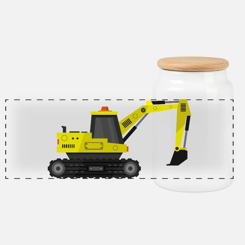Bagger - Panorama Keksdose mit Holzdeckel - Weiß