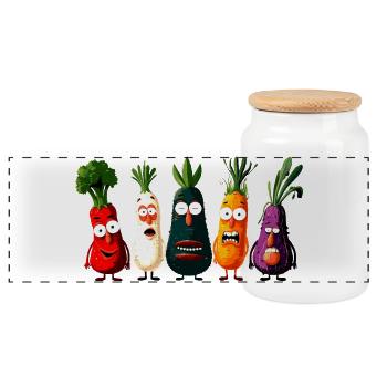 légumes - Boîte à biscuits avec couvercle en bois - blanc - Devant