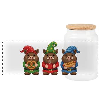 Wild Boar Christmas Hunter Boar - Panoramic Cookie Jar with Wooden Lid - white - Front