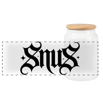 Snus – Nikotinbeutel Zyn T-Shirt - Panorama Keksdose mit Holzdeckel - Weiß - Vorne