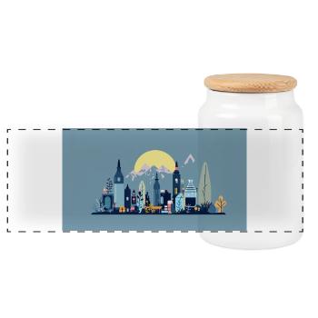 Sun City Skyline Illustration - Panoramic Cookie Jar with Wooden Lid - white - Front