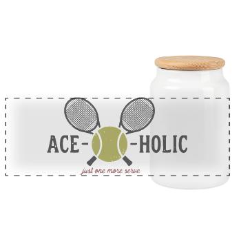 Tennis Ace-o-holic Fun T-Shirt, Tasse , Cap  - Panorama Keksdose mit Holzdeckel - Weiß - Vorne