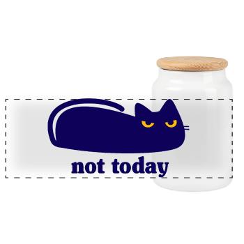 Cat Not Today Lazy Saying - Panoramic Cookie Jar with Wooden Lid - white - Front