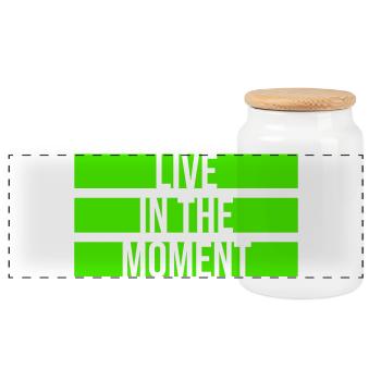 Live In The Moment Mindfulness Presence Awareness - Panoramic Cookie Jar with Wooden Lid - white - Front