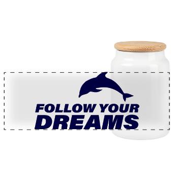 FOLLOW YOUR DREAMS - Panorama Keksdose mit Holzdeckel - Weiß - Vorne