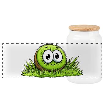 Happy kiwi in the grass - Panoramic Cookie Jar with Wooden Lid - white - Front