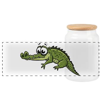 Crocodile with big eyes cartoon - Panoramic Cookie Jar with Wooden Lid - white - Front