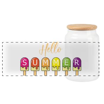 Hallo Sommer bunte Tropfen Eis am Stiel - Panorama Keksdose mit Holzdeckel - Weiß - Vorne