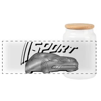 Shiny sports car print - Panoramic Cookie Jar with Wooden Lid - white - Front