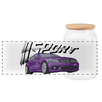 Purple sports car graphic sport lettering - Panoramic Cookie Jar with Wooden Lid - white - Front