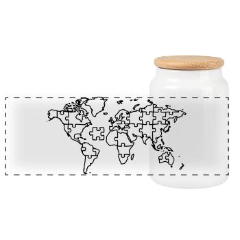  Weltkarte Puzzle Erde Global - Panorama Keksdose mit Holzdeckel - Weiß - Vorne