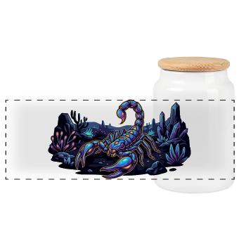 Neon Skorpion auf Nacht Wüstenplanet Motiv - Panorama Keksdose mit Holzdeckel - Weiß - Vorne