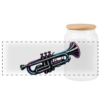 Modern Neon Trumpet Musician Design - Panoramic Cookie Jar with Wooden Lid - white - Front
