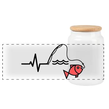 EKG Angelrute Fisch Outline - Panorama Keksdose mit Holzdeckel - Weiß - Vorne