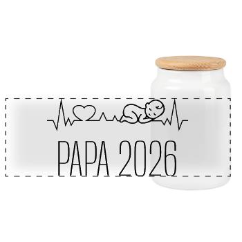 Futur Papa 2026 Battement de Cœur - Boîte à biscuits avec couvercle en bois - blanc - Devant