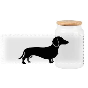 Dachshund Dog Silhouette - Panoramic Cookie Jar with Wooden Lid - white - Front
