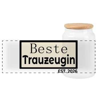 Hochzeit Beste Trauzeugin 2026 - Panorama Keksdose mit Holzdeckel - Weiß - Vorne