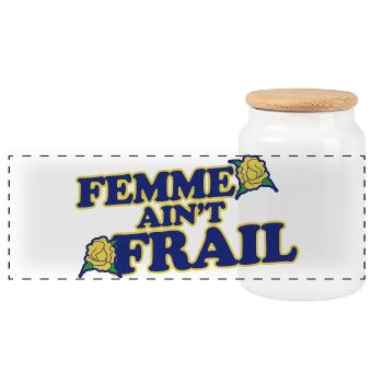 Femme Ain't Frail - Panorama Keksdose mit Holzdeckel - Weiß - Vorne