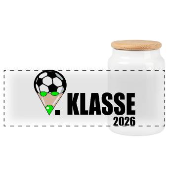 Fußball 1. Klasse 2026 - Panorama Keksdose mit Holzdeckel - Weiß - Vorne