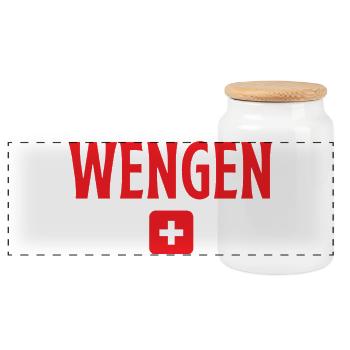 Wengen, Schweiz - Panorama Keksdose mit Holzdeckel - Weiß - Vorne