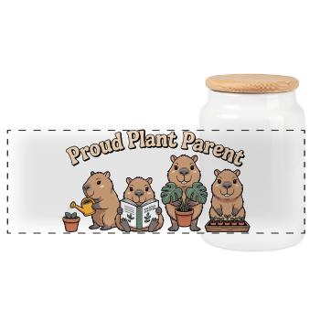 Pflanzen Shirt Capybara Proud Plant Parent Gärtner - Panorama Keksdose mit Holzdeckel - Weiß - Vorne